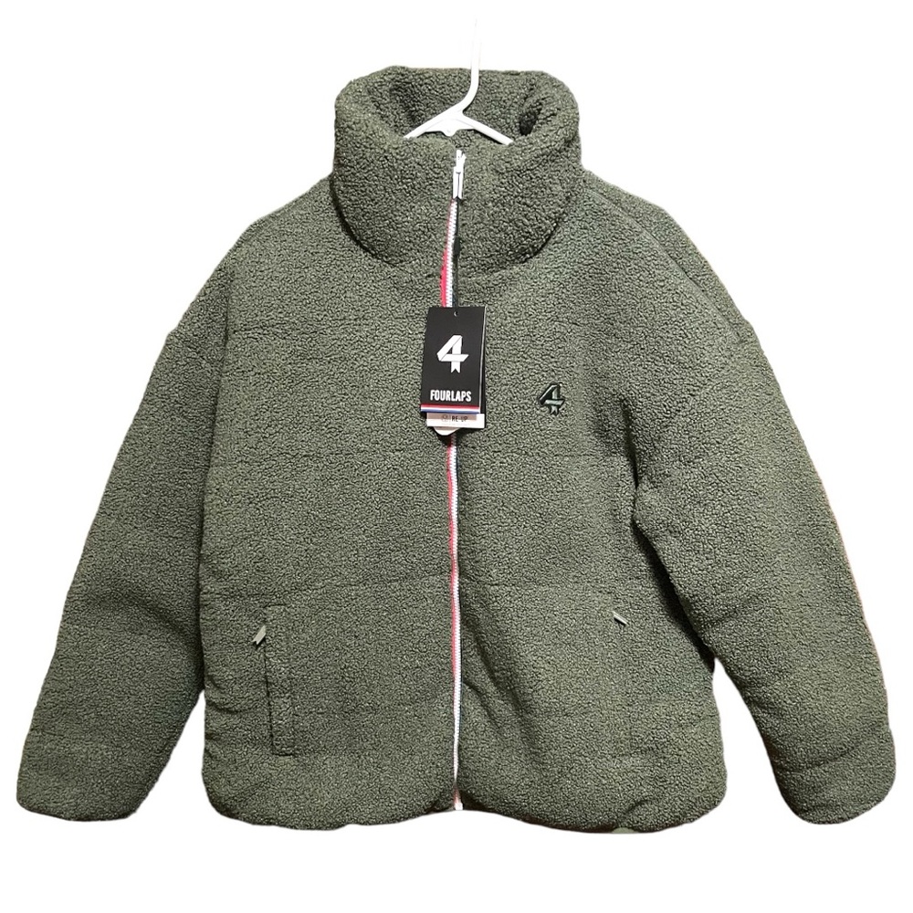 Mens FourLaps Reversible Polar Quilted Sherpa Jacket Thyme / White M Runs L